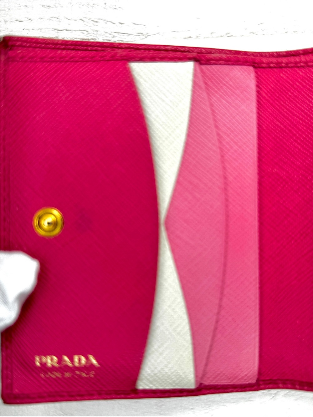 Prada Saffiano Leather Compact Wallet Hot Pink/Red Gold Logo Italy - Picture 6 of 8